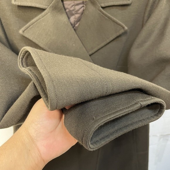 SISLEY WOMENS COAT SZ MEDIUM BROWN DOUBLE BREASTED LINED NOTCH LAPEL WOOL BLEND - Picture 5 of 12